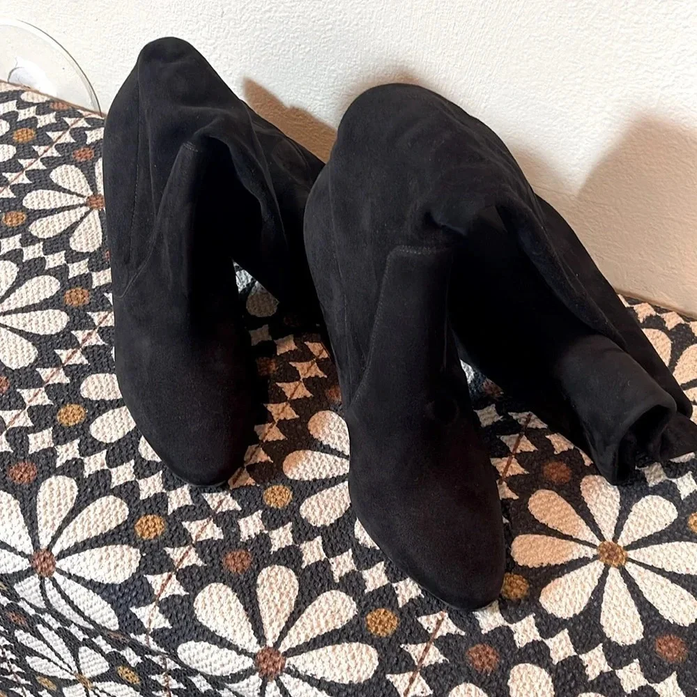 Tamara Mellon Over the Knee Thigh High Suede Black Boots size 37 1/2 or 7.5 US